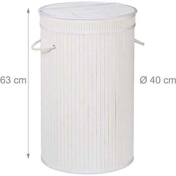 Panier corbeille a linge rond couvercle 63 cm bambou blanc