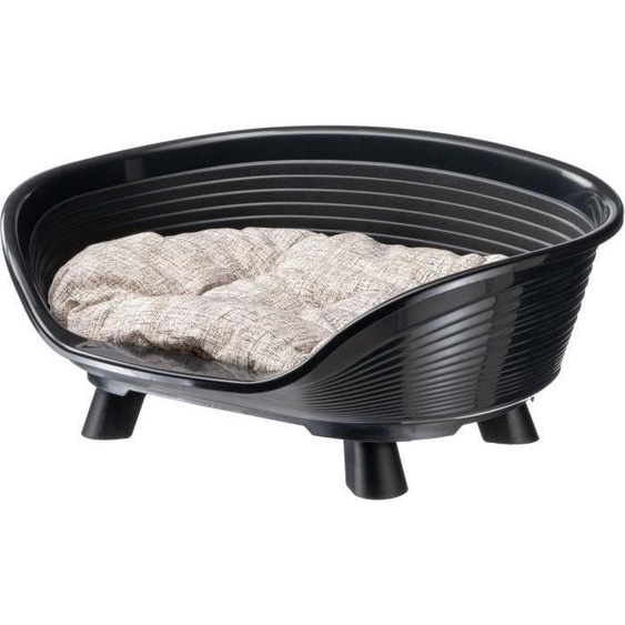 Panier Corbeille Chien Chat FERPLAST, Taille M 64 x 48 x 25 cm, Coussin Relax Noir, Plastique
