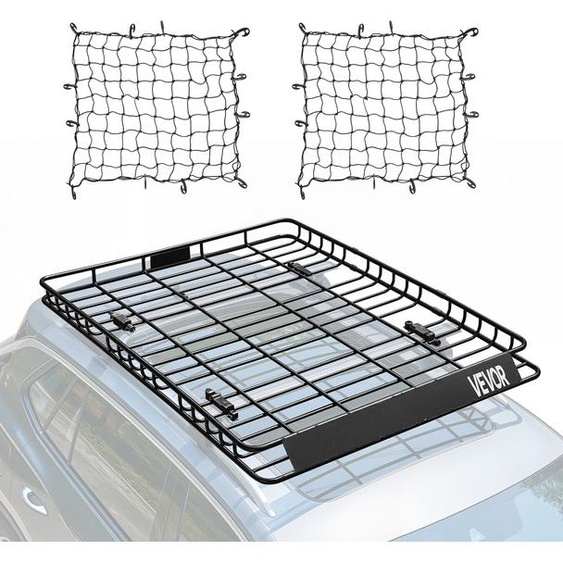 Panier de galerie de toit VEVOR Panier de toit pour voiture (1630 x 1270 x 105 mm) galerie de toit universelle en acier allié inoxydable avec filets à bagages (capacité de charge max. 68 kg), galerie de toit pour voiture SUV poids lourds