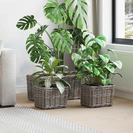 Panier de plantation avec stockage 3 pcs Gris Rattan Kubu