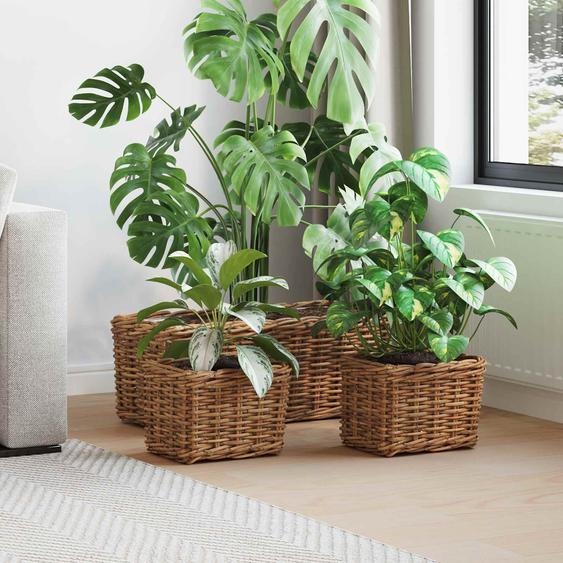 Panier de plantation avec stockage 3 pcs Marron Rattan Kubu