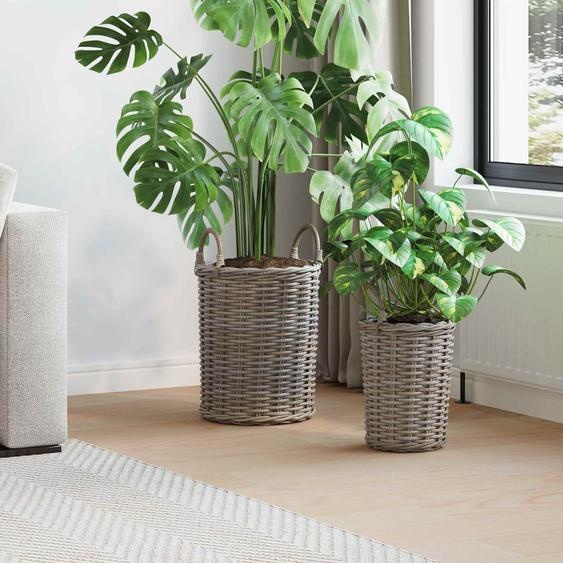 Panier de Plante avec stockage 2 pcs Gris Rattan Kubu