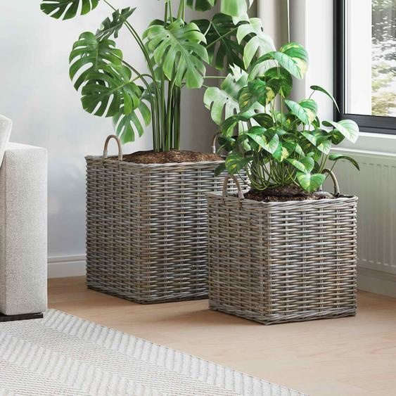 Panier de Plante avec stockage 2 pcs Gris Rattan Lacak