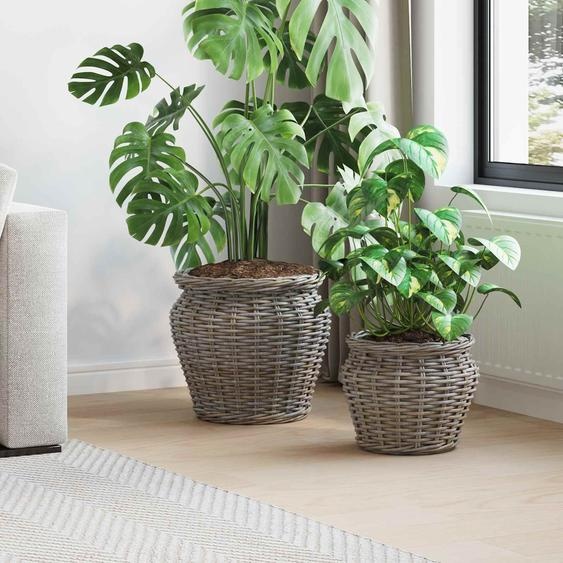 Panier de Plante avec stockage 2 pcs Gris Rattan Lacak