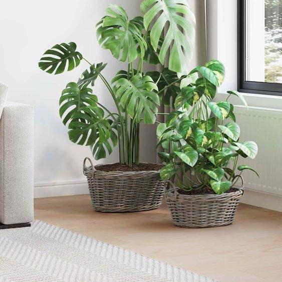 Panier de Plante avec stockage 2 pcs Gris Rattan Lacak