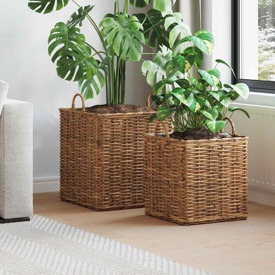 Panier de Plante avec stockage 2 pcs Marron Rattan Lacak
