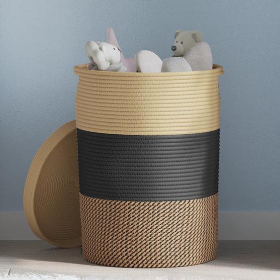 Panier de rangement avec couvercle noir et beige Ø37x50cm coton