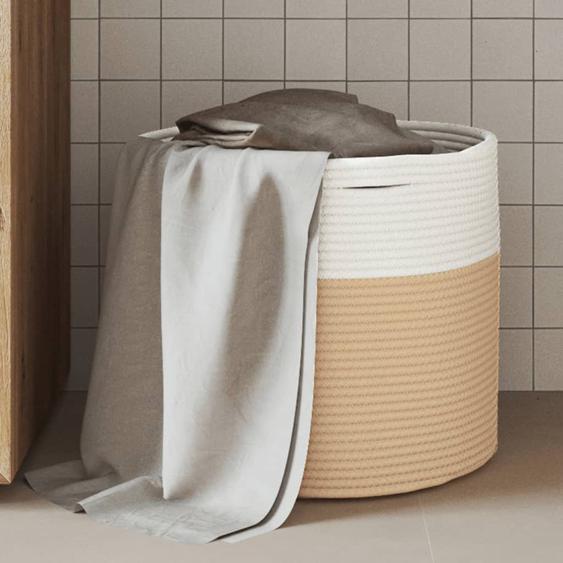 Panier de rangement beige et blanc Ø40x35 cm coton