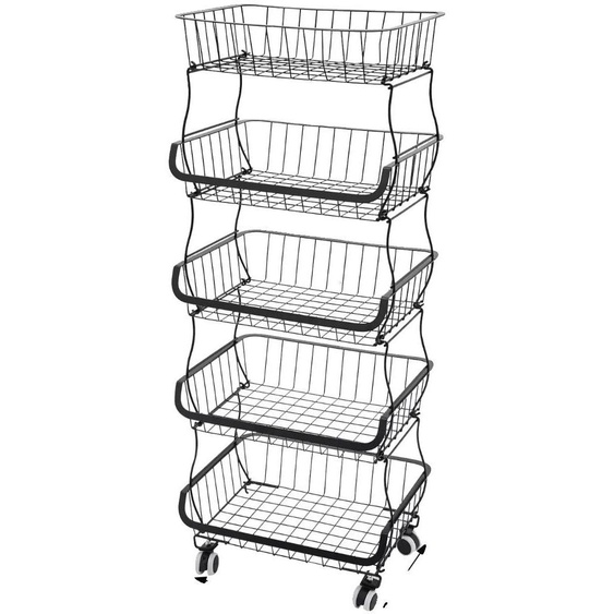 Panier de rangement, design à 5 niveaux, acier au carbone durable, noir