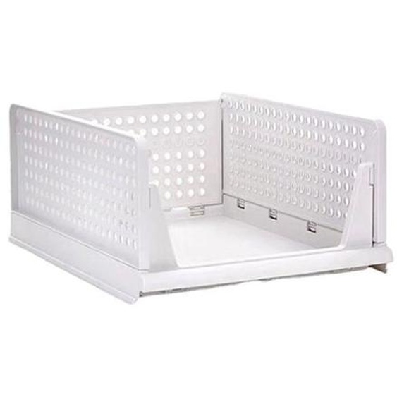 Panier de rangement empilable en plastique, grand tiroir ouvert, conteneur en tissu pour chambre à coucher, salon, blanc cassé