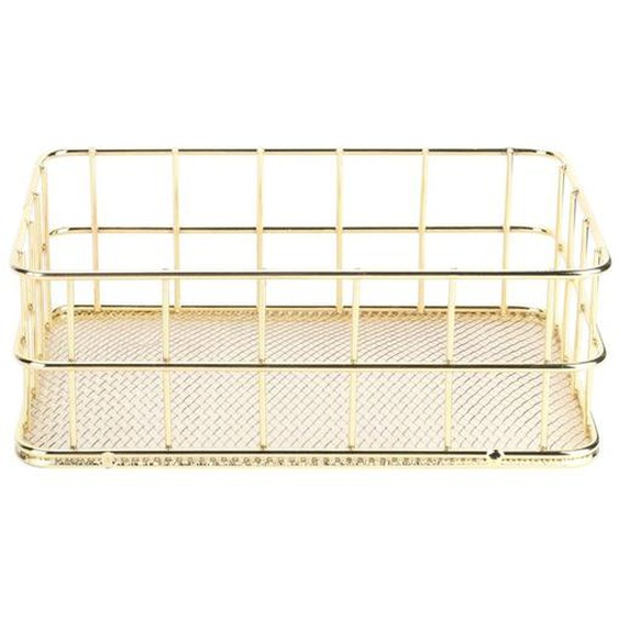 Panier de rangement en fer doré Organisateur de rangement de bureau multifonctionnel en treillis métallique pour la maison