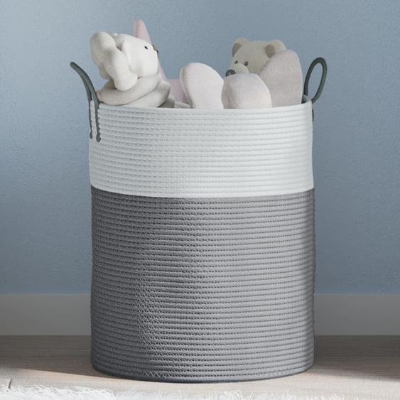 Panier de rangement gris et blanc Ø38x46 cm coton