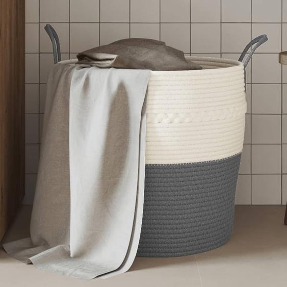 Panier de rangement gris et blanc Ø43x38 cm coton