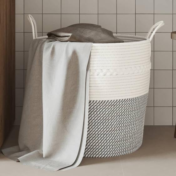 Panier de rangement gris et blanc Ø43x38 cm coton