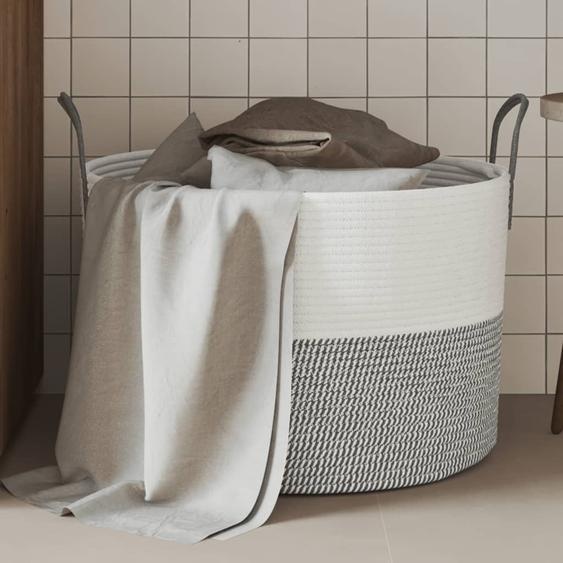 Panier de rangement gris et blanc Ø51x33 cm coton