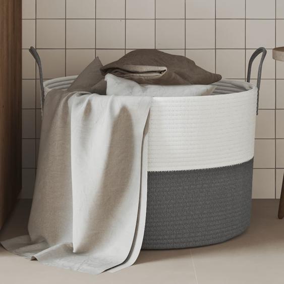 Panier de rangement gris et blanc Ø51x33 cm coton
