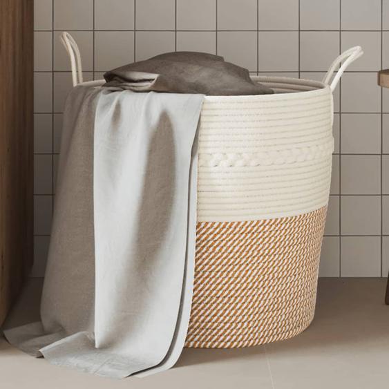 Panier de rangement marron et blanc Ø43x38 cm coton