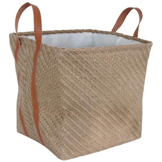Panier de rangement naturel - 2 anses effet cuir - 31x31x31cm