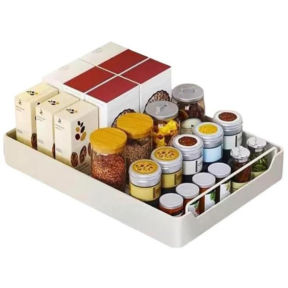 Panier de rangement pour cuisine - Étagère coulissante pour placard - Acier - Organisateur pour provisions et épices - Largeur 40 cm - Blanc