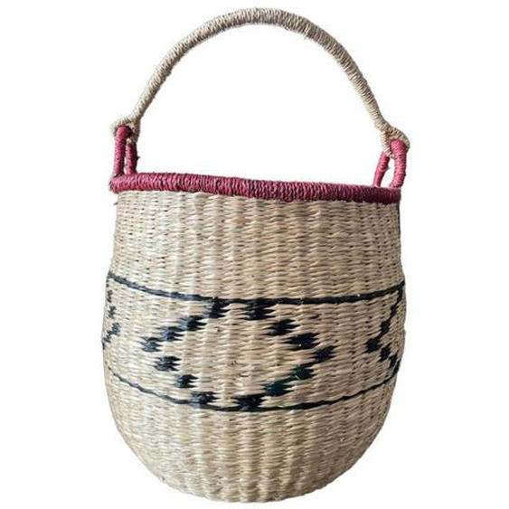 Panier en herbier rond corail 51x38cm