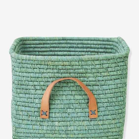 Panier en raphia avec poignées en cuir menthe rice menthe
