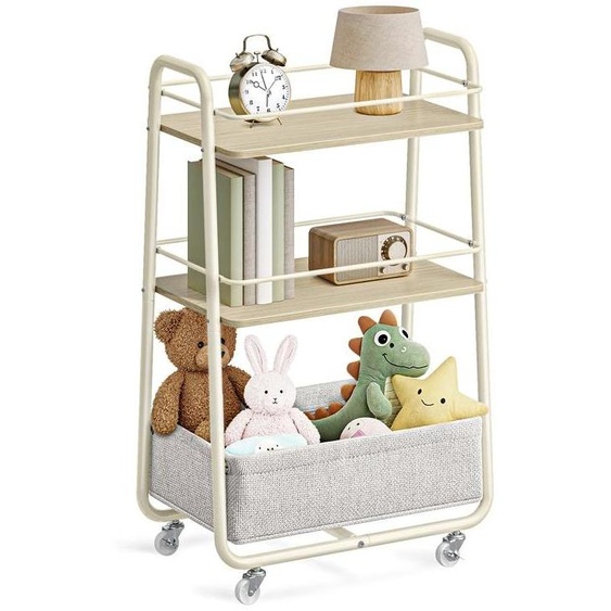 Panier en tissu | Chariot de jardin | Beige crème naturel | 30 x 43 x 81 cm