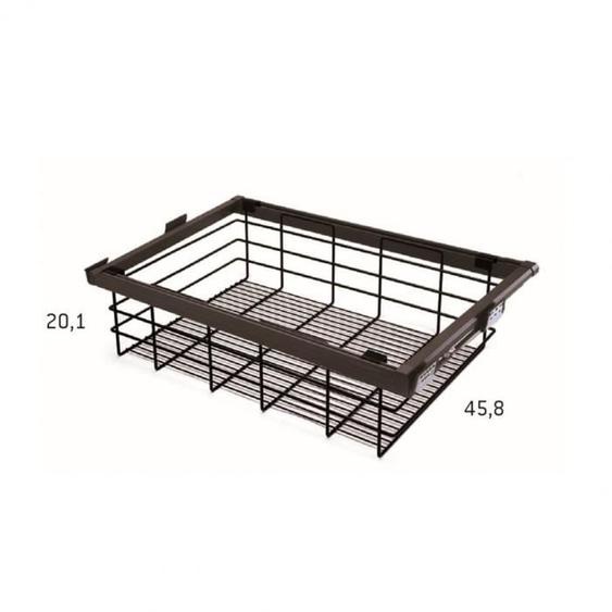 Panier métallique coulissant - INSIDE 75 - Niche 96,2 cm - Laqué gris brun - Dimensions L77 x H20 x P45