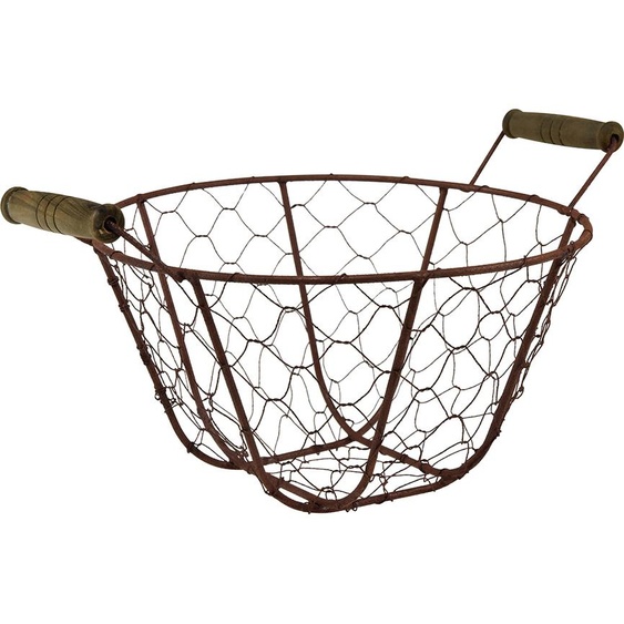 Panier métallique rond Vintage avec poignées en bois Ø22cm look rouille