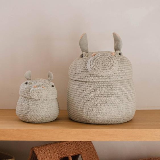Panier Mini Henry L’hippopotame Bleu Sauge, Rose, Gris Foncé