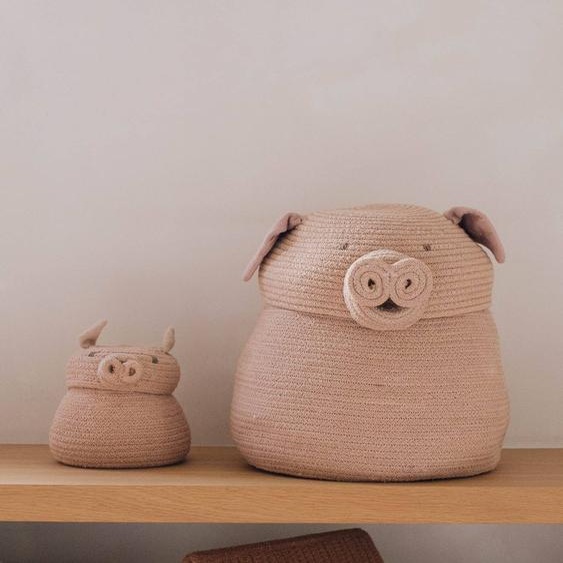 Panier Mini Peggy Le Cochon Sable, Rose, Marron