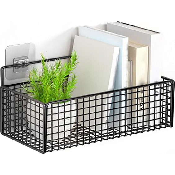 Panier mural, noir, sans percer, multifonctionnel, gain de place, suspendu, en métal, pour cuisine, résidence universitaire, chambre à coucher