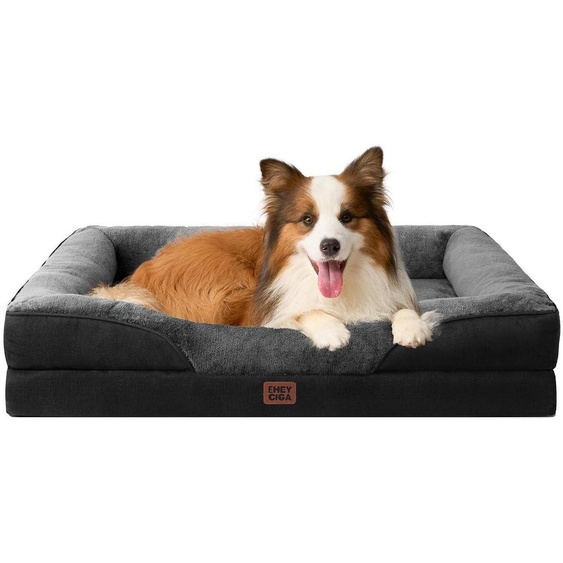 Panier orthopédique pour chien avec 4 bords, dimensions 104x68 cm, couleur gris/noir