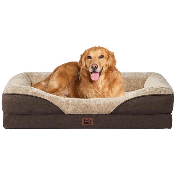 Panier orthopédique pour chien avec 4 bords, dimensions 106,5 x 76 cm, couleur marron