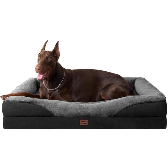 Panier orthopédique pour chien, avec 4 bords, dimensions 122x89 cm, couleur gris/noir
