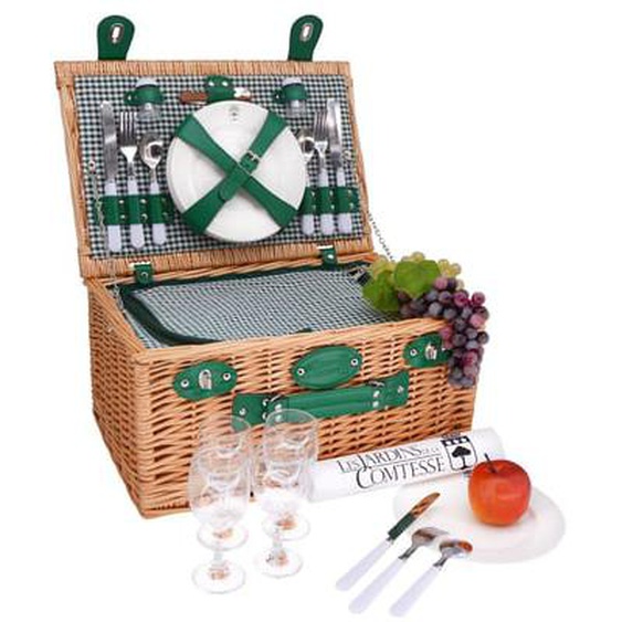 Panier pique-nique en osier Marly vert - 4 personnes