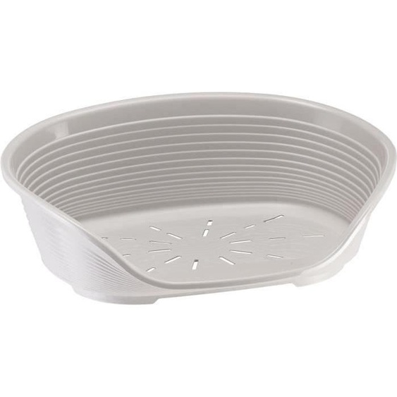 Panier pour Chat et Petit Chien Siesta Deluxe, 49x36x17,5 cm, Gris Clair, Plastique avec Appui-Tête