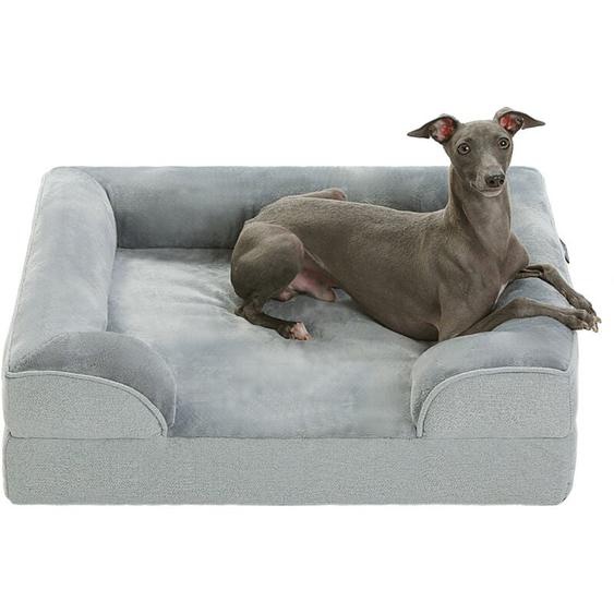 Pawz Road - Panier pour Chien en Peluche, Lit Orthopédique Lavable avec Housse Amovible en Flanelle, Taille m, Gris, 71.5x58.5x16.5cm
