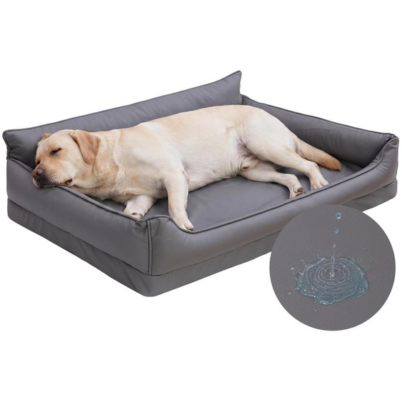 Panier pour chien orthopédique - 111 x 81 cm - Imitation cuir, polyester - Gris