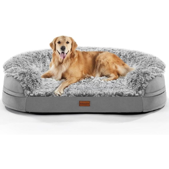 Panier pour chien, orthopédique, grande taille (XL), forme ronde - Mousse à mémoire de forme pour un confort optimal - 112x81x20 cm - Velours gris - Pour intérieur - Tapis pour animaux