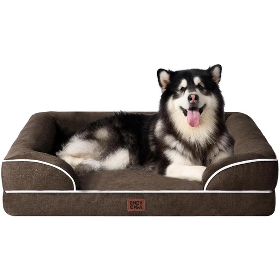 Panier pour chien orthopédique - Mousse à mémoire de forme XXL - 132x104x20 cm - Marron - Forme de canapé