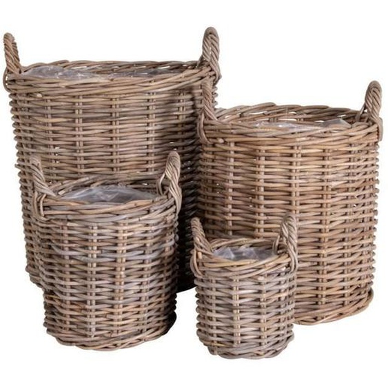Panier rond en rotin - House Nordic - Lot de 4 - Intérieur plastifié - Nature - Blanc