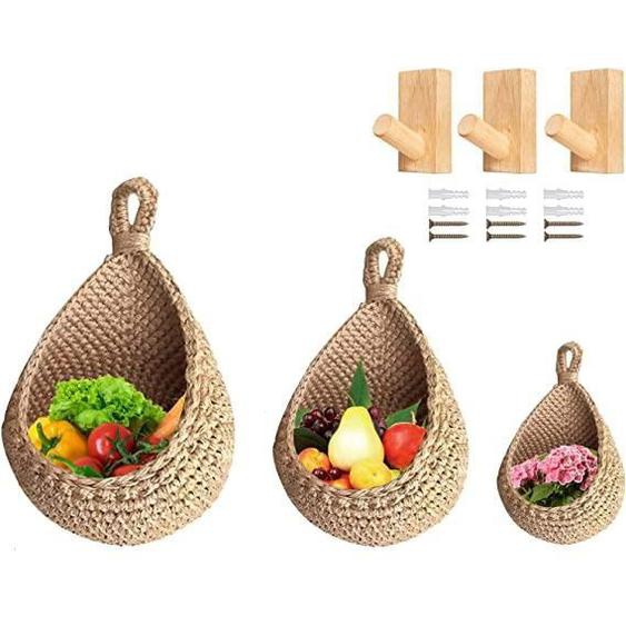 Panier Suspendu - AMOUNE - 3Pcs - Tissé à la Main - Rangement Mural - Conservation Ail