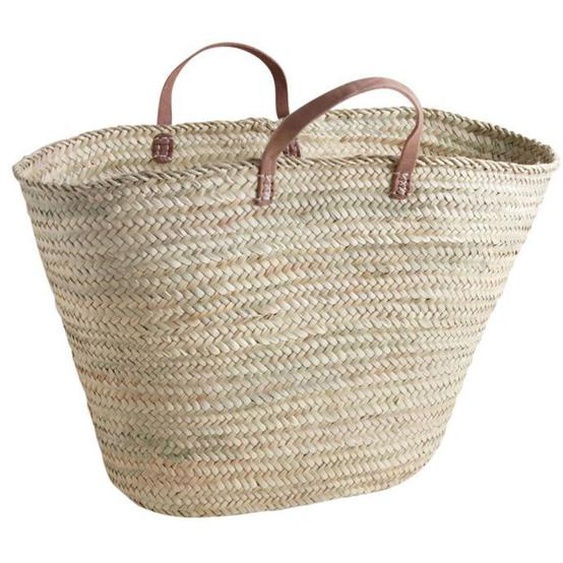 Panier XXL - Aubry Gaspard - Palmier et cuir - 20x70cm - Naturel