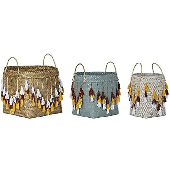 Paniers à franges - DKD Home Decor - Bali - Multicolore - Bambou - Lot de 3