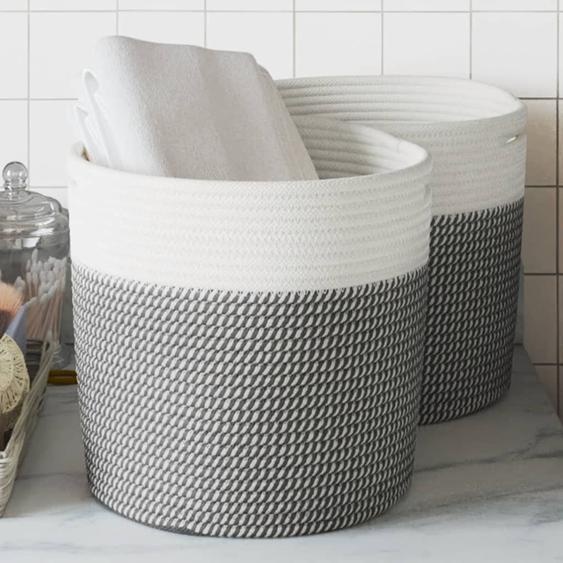 Paniers de rangement 2 pcs gris et blanc Ø28x28 cm coton
