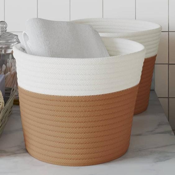 Paniers de rangement 2 pcs marron et blanc Ø24x18 cm coton