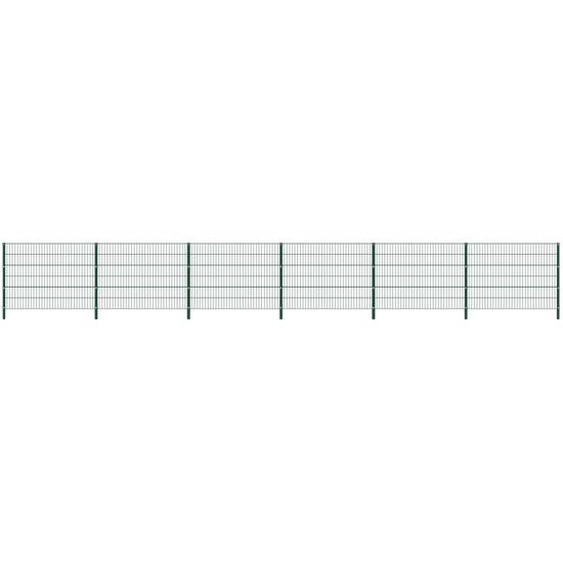 Panneau de clôture avec poteaux Fer 10,2 x 1,2 m Vert