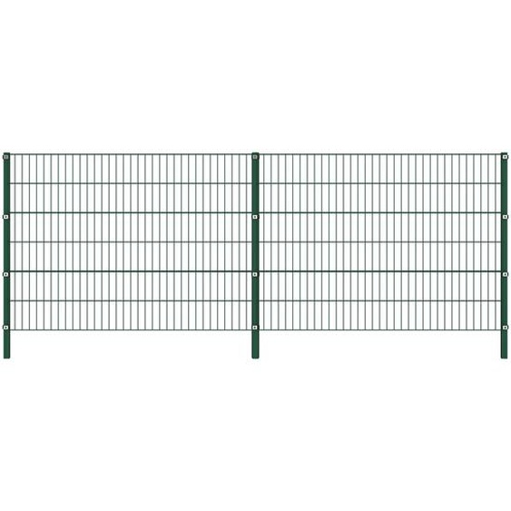 Panneau de clôture avec poteaux Fer 3,4 x 1,2 m Vert