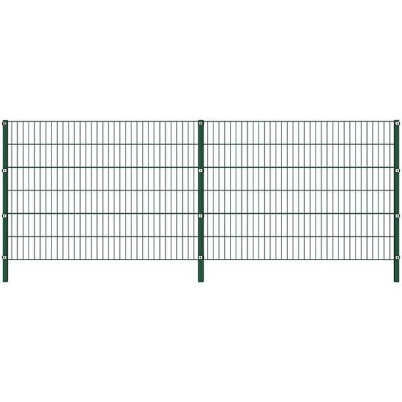 Panneau de clôture avec poteaux Fer 3,4 x 1,2 m Vert