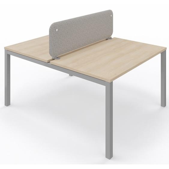 Panneau-écran acoustique frontal Solange pour bureau bench L. 120 x h. 40 cm - Tissu Gris Chiné - Pinces Double Blanches